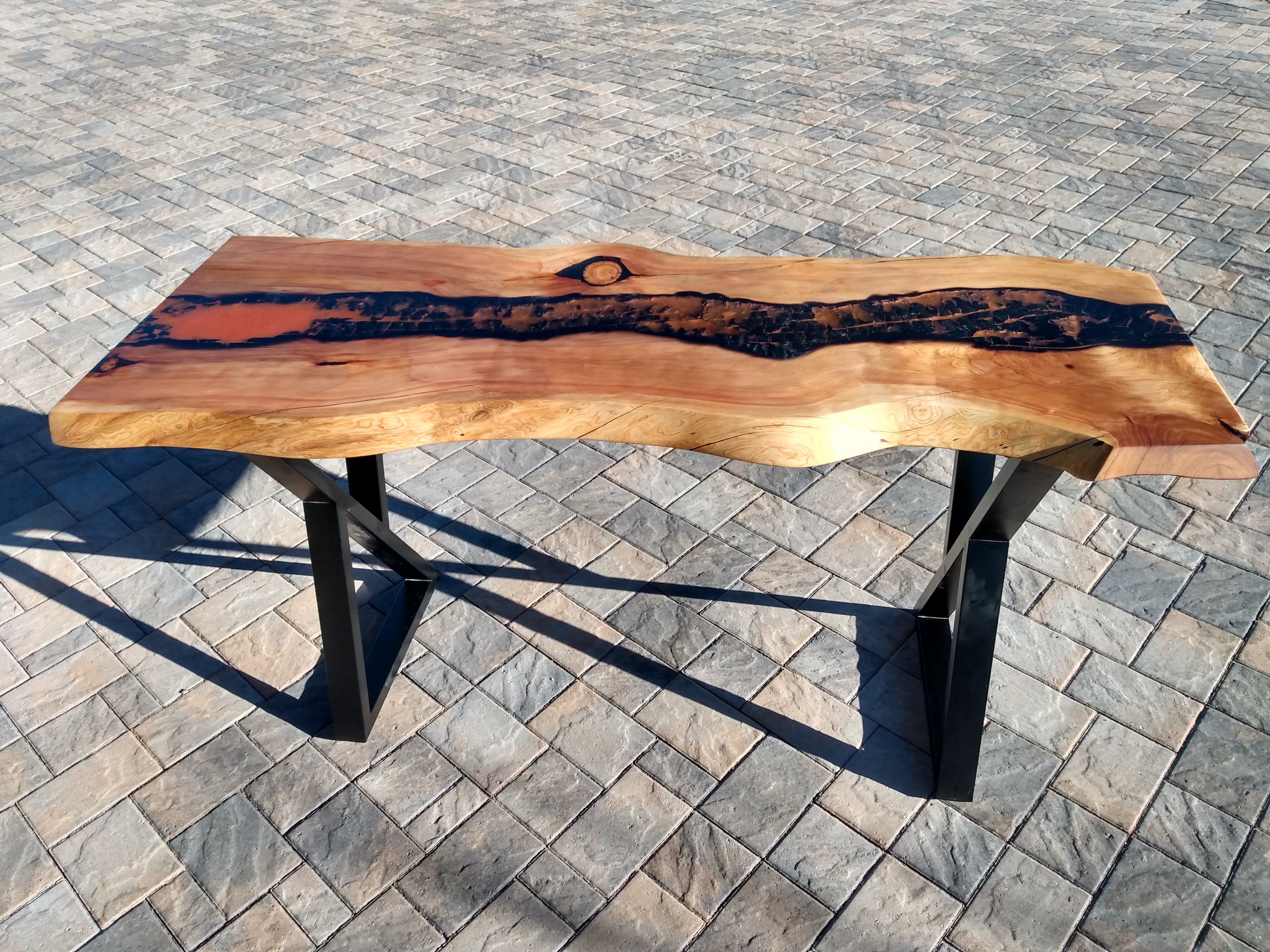 Live Edge Cedar Driftwood & Black Epoxy Console Table